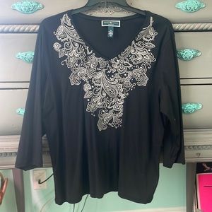 Lovely black top with lace trim & bling!